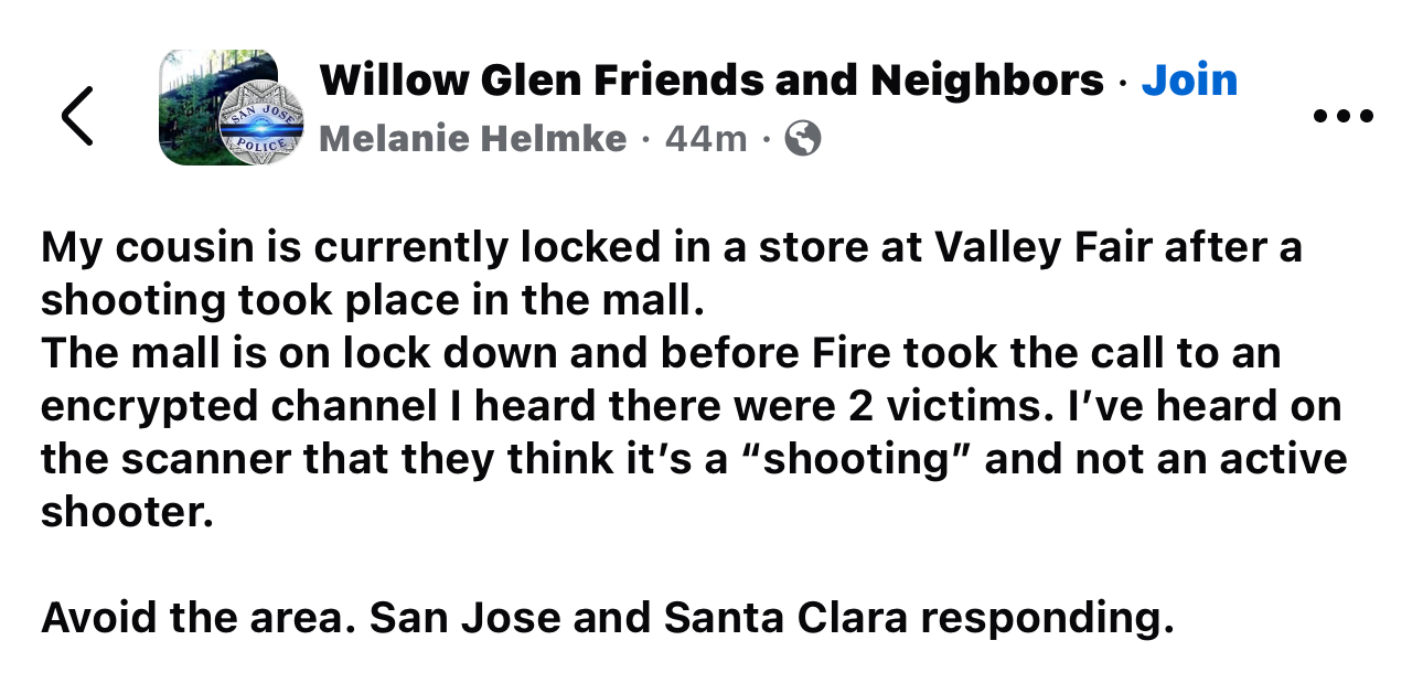 At Least Two Victims Shot at Valley Fair Mall in San Jose on Black Friday